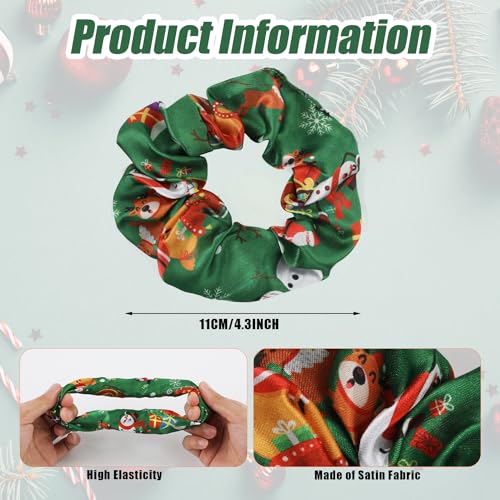 12PCS Christmas Hair Scrunchies, 4.3 Inch Santa Claus Xmas Tree Gingerbread Man Reindeer Patterns Elastic Hair Ties Christmas Ponytail Holders Hair Accessories for Women Girls (6 Styles)