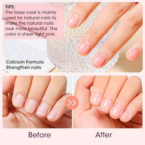GELLEN Clear Nail Polish Base Coat Sheer Tinted Pink, Natural Color Regular Nail Polish, Calcium Formula Strengthens Nails, Enhances Natural Look, Quick Air Dry, Hema Free, Non-toxic, Anti-yellowing