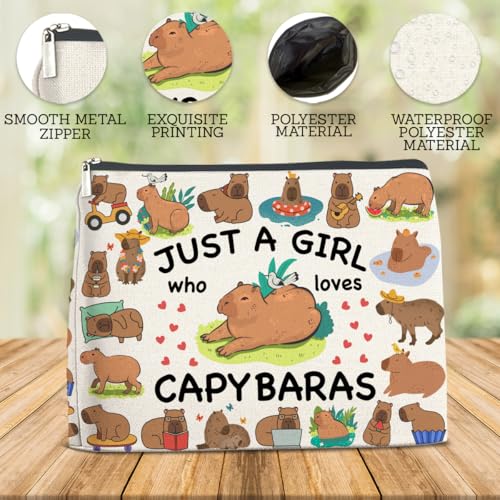 Animal Lovers Gifts Makeup Bag for Teen Girls Women, Birthday Christmas Gift for Capybaras Lovers Pet Owner Sister Bestie Just a Girl Who Loves Capybaras Travel Toiletry Cosmetic Bag for Purse