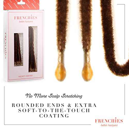 Frenchies French Twist Hair Pin, Ultra Flocked Extra Soft French Hair Pins for Women, Wedding, Updo Extensions, or Wig, 20 Count, Brown