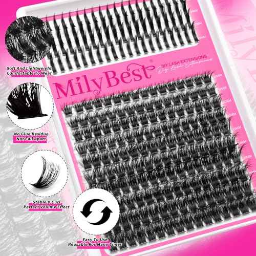 Manga Lash Clusters Kit 100D Eyelash Clusters with DIY Spikes 13-19MM Spiky Volume Cluster Eyelash Extensions Wispy Individual Lash Extensions Kit Anime Lashes Cluster Bond & Seal Tweezer by MilyBest