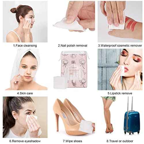 Cotton Pads, Facial Lip & Eye Makeup Remover Pads,100% Pure Cotton Effective Cosmetic Cotton Squares,Hypoallergenic, Lint-Free(222PCS)