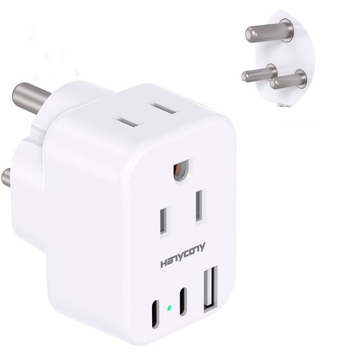 South Africa Travel Plug Adapter, HANYCONY Type M Power Adapter with 2 AC Outlets 3 USB Ports(2 USB C) for US to South Africa Botswana Namibia India Nepal Bhutan Sri Lanka