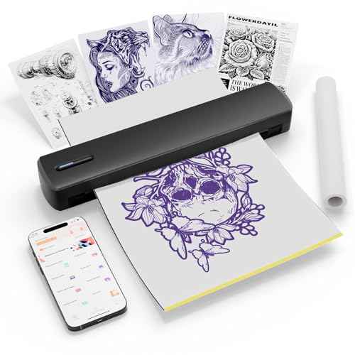 Tattoo Stencil Portable Thermal Printer: Wireless Bluetooth Transfer Machine Supports 8.5 x 11 Letter A4 A5 Sizes - Perfect for Tattooist Business Trip Travel Home Office - Laptop Smartphone and PC