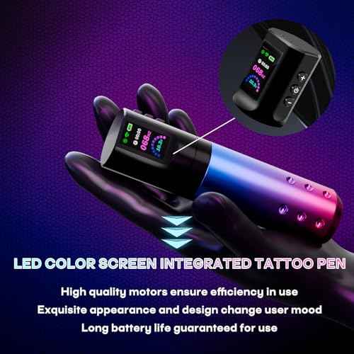 Tattoo kit POSEIDON, Tattoo Pen Kit with 20 PCS Tattoo Cartridge Machine, Tattoo Pen with 1800mAh Capacity Wireless Power, Tattoo Gun kit with Japan Coreless Motor Digital Display for Tattoo Equipment