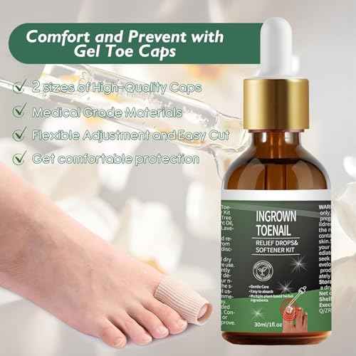Ingrown Toenail Treatment ? 30ml Softening & Conditioning Kit for Easy Trimming with Silicone Gel Toe Caps ? Comprehensive Ingrown Toenail Removal Solution