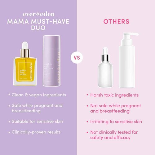 Evereden Mama Must-Have DUO - Golden Belly Stretch Mark Oil & Nourishing Stretch Mark Cream - Dermatologist-Developed Clean & Vegan Maternity Skin Care for Stretch Mark Reduction & Skin Hydration
