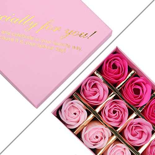 18 PCS Floral Scented Bath Soap Rose Flower Petals, Plant Essential Oil Rose Soap Set, Best Gifts for Her Women Girls Mom Lover Birthday Valentine Christmas (Pink)