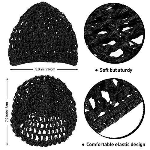 Geyoga 2 Pieces Mesh Crochet Hair Net Rayon Knit Snood Cap Cover Crocheted Shower Caps Sleep Hat for Women(Black)