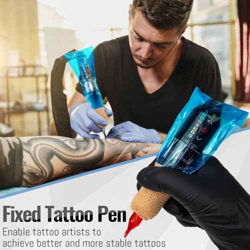 300Pcs Tattoo Machine bags, Tattoo Ppen Covers with 4 Pcs Bandage, 7.4 X 2.5inch, Halloween Disposable Cover Tattoo Machine Gun Bags Plastic Sleeve, Blue