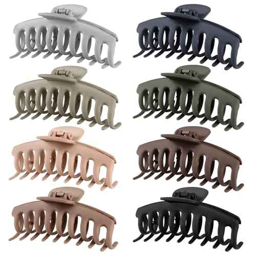 TOCESS Hair Claw Clips for Women ? Large Clips for Thin Thick Hair Big Neutral Claw for Curly Hair Matte Nonslip Strong Hold 4.33 Inch Jumbo Claws Jaw Set (8 Pcs)