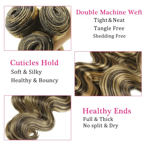 P1B27 Highlight Bundles Human Hair Honey Blonde Body Wave 3 Bundles 18 20 22 inch Brazilian Unprocessed 8A Virgin Remy Hair Extensions