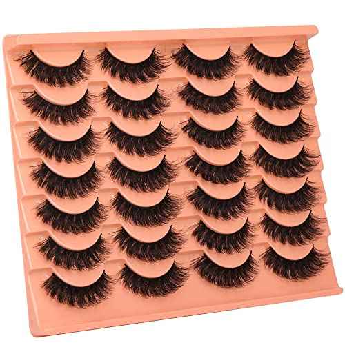 Short Lashes Natural Look False Eyelashes Thick Volume Faux Mink Lashes Pack Wispy Strip Fake Eyelashes Cat Eye Lashes that Look Like Extensions 14 Pairs