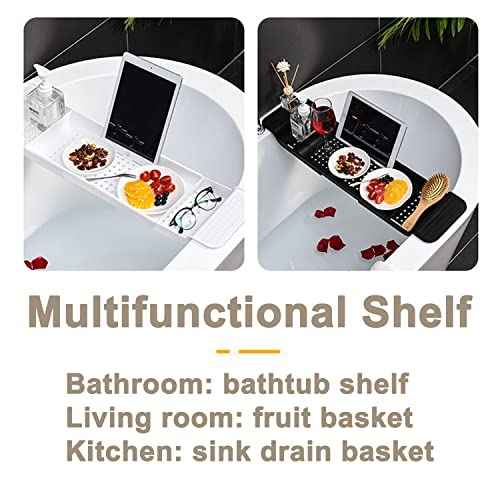 Expandable Drain Bath Shelf Caddy Tray, Multifunctional Plastic Bathtub Tray Bathroom Organizer Simple Stylish Bathtub Storage Rack for Candle Towel, Book, Wine, Phone, Shower