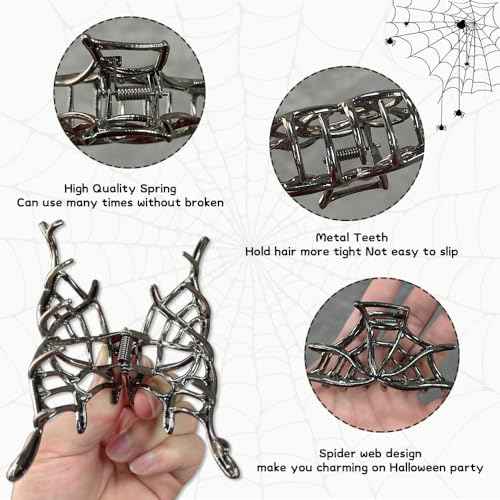 Metal Hair Clips with Spider Web Claw Design - Strong & Neutral Black Exquisite French Luxury Hair Accessories for Women and Girls, 1 Pack Large