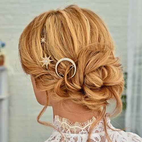 BARTOSI Moon Star Hair Clips Gold Stars Hair pins Crystal Celestial Hair Accessories for Women and Girls (Pack of 3)