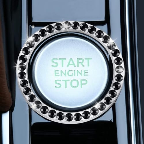 LivTee 2 PCS Crystal Combinatorial Rhinestone Car Engine Start Decoration Ring, Push to Start Button Cover Sticker, Bling Car Interior Accessories for Women, Automotive Decals, Light Blue
