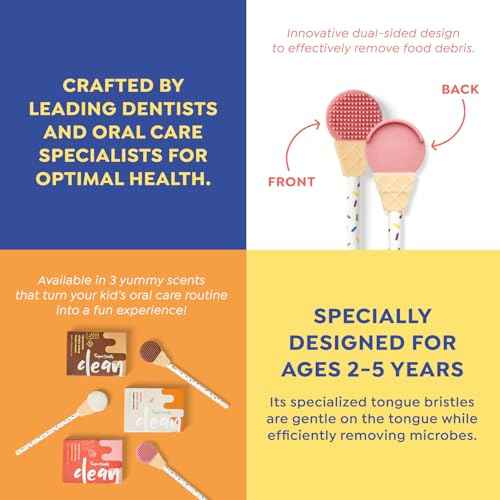 SuperMouth¢ç Single Scoop Tongue Scraper for Toddlers & Kids Ages 2-5 ? Dual-Sided Brush & Scraper Removes Odor-Causing Buildup, Fights Bad Breath, Gentle Easy-Grip Design, 3 Scents, Early Oral Care