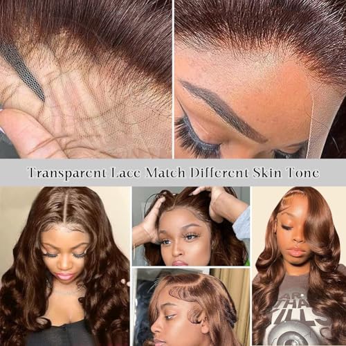 Chocolate Brown Lace Front Wig Human Hair 13x6 Hd Transparent Body Wave Lace Front Wigs 200% Density Brown Wig Human Hair 4# Colored Glueless Wigs for Women 22 Inch