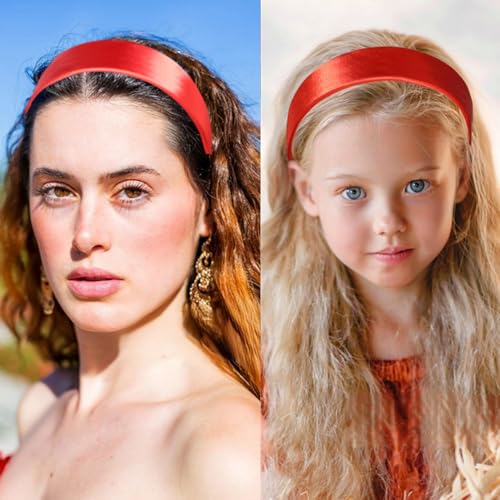 Red Headband for Women 1.5 Inch Wide Headband Non Slip, Fashion Plain DIY Head Band Wide Hair Band for Girls Gift Holiday Hair Accessories Christmas Halloween Cosplay