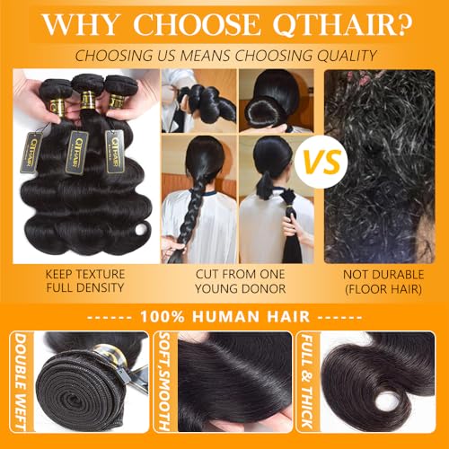 QTHAIR 16A Brazilian Virgin Hair Body Wave Human Hair Bundles 14 14 14 inch 300g 100% Unprocessed Virgin Brazilian Body Wave Human Hair Weave Natural Color for Black Women