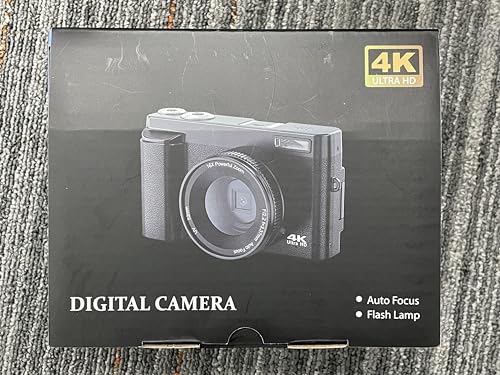 4K Digital Camera for Photography, UHD Autofocus 48MP 180° Flip Screen 16X Zoom Compact Point Shoot Vlogging Camera for YouTube with 2 Batteries, 32GB Card (Black)