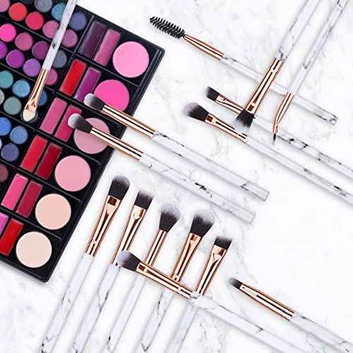 Eye Makeup Brushes DUAIU 16Pcs Eyeshadow brushes Eyebrow Eyeliner Blending Brush Premium Synthetic & Marble Handle Brushes sets with Pink Cosmetic Bag