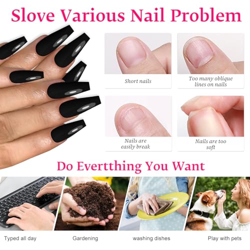 100pc Colored Coffin Press on Nails Long Ballerina False Fake Nail Tips Full Cover Manicure Design Acrylic Nails for Women Teen Girls (Black)