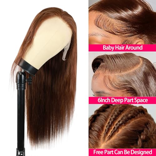 30 Inch Chocolate Brown Lace Front Wig - Human Hair, 13x6 Lace Front, 200% Density HD Lace Frontal, Glueless Lace Closure, Pre Plucked