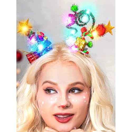 CASDRE Christmas Light up Hair Clips Green Red Xmas Gifts Hair Pieces Snowflake Hair Barrettes Christmas Tree Sparkly Hair Accessories for Women and Girls