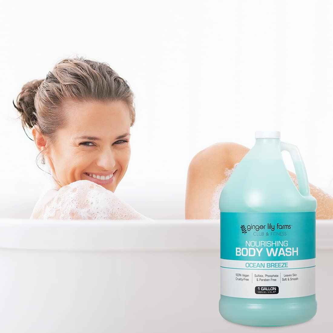 Ginger Lily Farms Club & Fitness Nourishing Body Wash, 100% Vegan & Cruelty-Free, Ocean Breeze Scent, 1 Gallon Refill (Pack of 4)