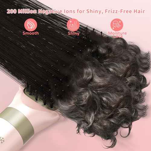 Hair Dryer Brush 8-in-1 Dual Voltage Hot Air Styler ? Fast-Drying 110,000 RPM Ionic Blow Dryer with Straightener & Curler Attachments, Frizz-Free Volumizing Styler with Protective Hard Case-Pink