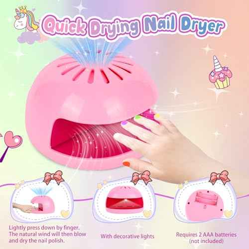 Kids Nail Polish Set for Girls, 28Pcs Nail Art Kit with Nail Dryer, Non-Toxic Peel-Off Water-Based Nail Polish Christmas Birthday Gifts Toddlers Kids Girls Toys Ages 8 9 10+