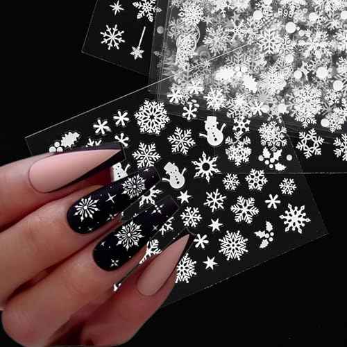 30 Sheets Winter/Christmas Nail Stickers, White Snowman Santa Elk Designs - DIY Nail Art Decals