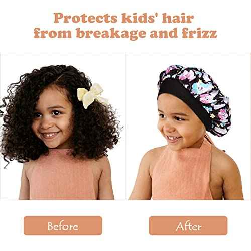 4 Pcs Silk Bonnet for Sleeping Kids Bonnets for Girls Baby Satin Sleep Cap Hair Wraps for Curly Natural Hair Elastic Wide Band