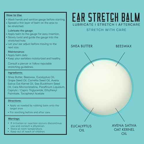 BASE LABORATORIES Ear Stretching Balm For Ear Gauges | Ear Stretching Balm For Earlobe Stretching & Preparation | All Natural Piercing Aftercare With Shea Butter & Eucalyptus Oil | 1.7 oz