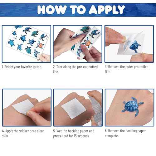 Sea Turtle Temporary Tattoos 8 Sheets 96PCS Ocean Party Decorations Supplies Favors Under Sea Theme Birthday Cute Stickers Christmas Gifts for Boys Girls Class School Prizes Carnival