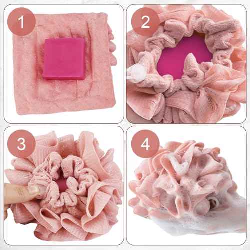 3 Pcs Soap Bar Loofah, 2 in 1 Bar Soap Loofah Pouch Can Hold Soap Effective Exfoliation for Bathing (Khaki + Coffee + Pink)