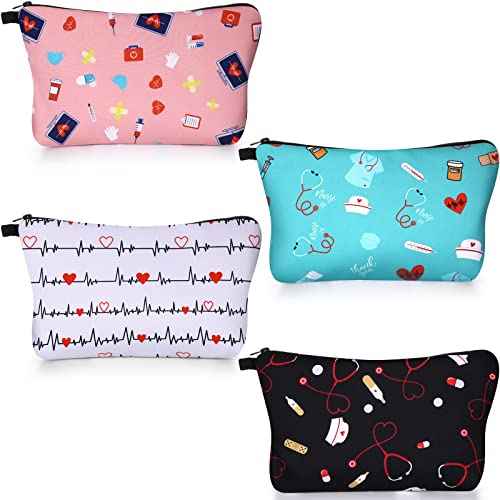 4 Pieces Nurses Cosmetic Bag Funny Teeth Makeup Bags Nurse Gift Makeup Bags Nurse Pouch Waterproof Toiletry Bag for Nurses Day Graduation Appreciation Gift Practitioner Supplies Women(Heart)