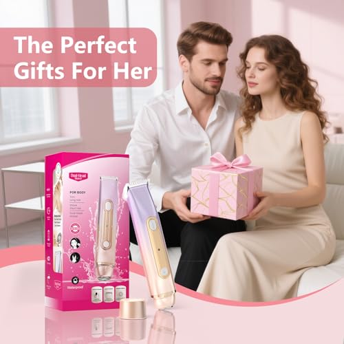 2 in 1 Bikini Trimmer for Women, Dual Head Electric Razor, IPX7 Waterproof Wet/Dry Use Women Electric Shaver, Painless Body Facial Hair Remover for Bikini Legs Arm Underarm, (Purple)