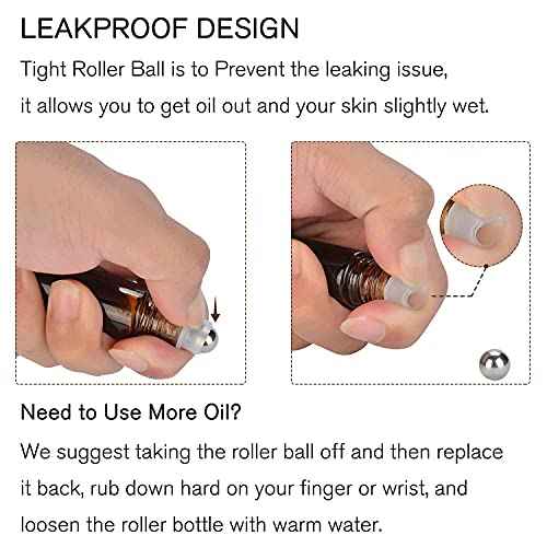 PrettyCare 4 Pack, 10 ml Essential Oil Roller Bottles with Stainless Steel Roller Ball - Refillable Leak-proof Empty Thick Amber Glass Roll on Bottles with Metal Caps for Travel, Perfume