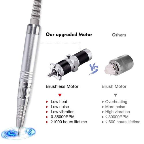 Brushless Nail Drill Handpiece Replacement (Silver)