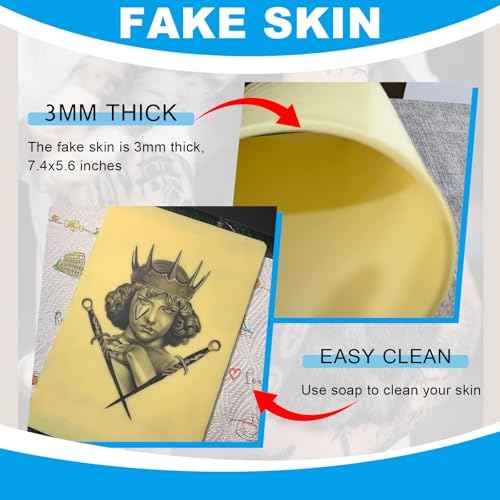 Emalla 3mm Premium Tattoo Fake Skin, 10Pcs Silicone Practice Skin for Practice Double-Sided Use 7.4"x5.6" Soft Skin for Artists and Beginners Tattoo Supplies