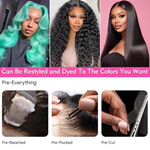 VRBest 5x5 HD Lace Closure Glueless Wigs Human Hair Pre Plucked Brazilian Virgin Body Wave Lace Front Wigs Human Hair 180% Density Closure Wig with Elastic Band (5x5 Natural Black, 22 inch)