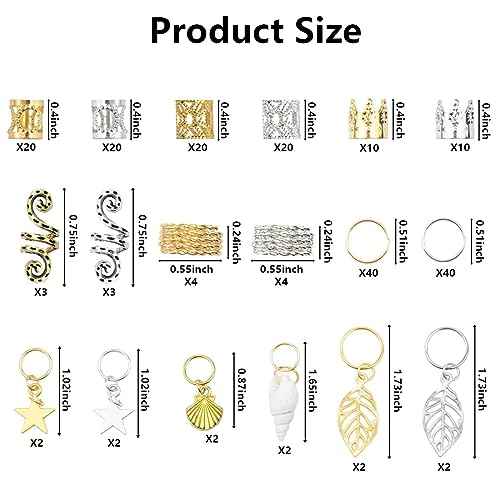 206 Pieces Beads for Hair Braids, Dreadlock Jewelry, Hair Jewelry for Braids, Metal Gold and Silver Braid Rings, Cuffs and Clips for Men Women Dreadlock Accessories