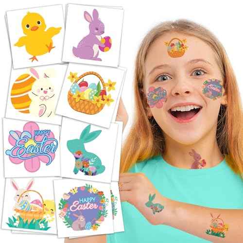 Easter Temporary Tattoos for Kids, 144 Pack, Easter Themed Basket Stuffers, Egg Fillers (240 Pack)