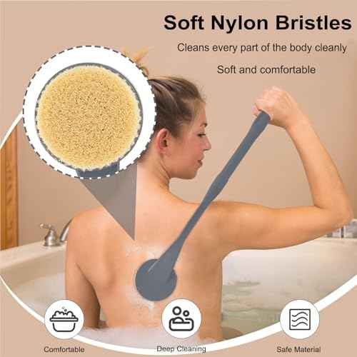 Back Scrubber for Shower,20.5" Long Handle Shower Brush for Body for Deep Clean,Back Brush for Shower for Men Women(Grey)