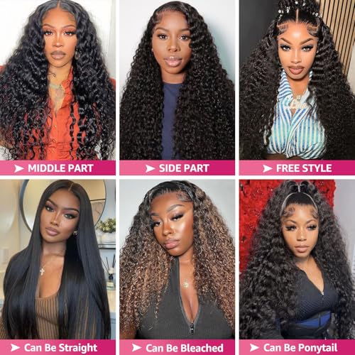 Deep Wave 13x6 HD Lace Front Wigs Human Hair 200 Density Curly Wig Wet and Wavy Lace Front Wigs for Women Human Hair Wig Pre Plucked with Baby Hair Natural Color (22 Inch)