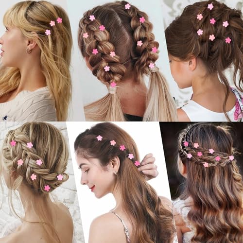 Mini Flower Hair Clips Small 50Pcs Cute Tiny Claw Clips for Bangs Thin Fine Hair Barrettes Decorative Floral Hair Accessories for Women Girls Teens (Pink)