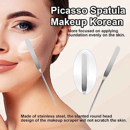 5pcs Professional Makeup Spatula Korean Set with Foundation Spatula Stainless Steel Makeup Palette Acrylic Cosmetic Palette,Reusable Beauty Tools for Facial Cosmetic,Nail Art,Pigment Blending